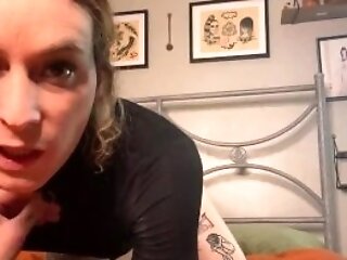 Tattooed Trans Gal Talks Dirty And Munches Her Own Jism